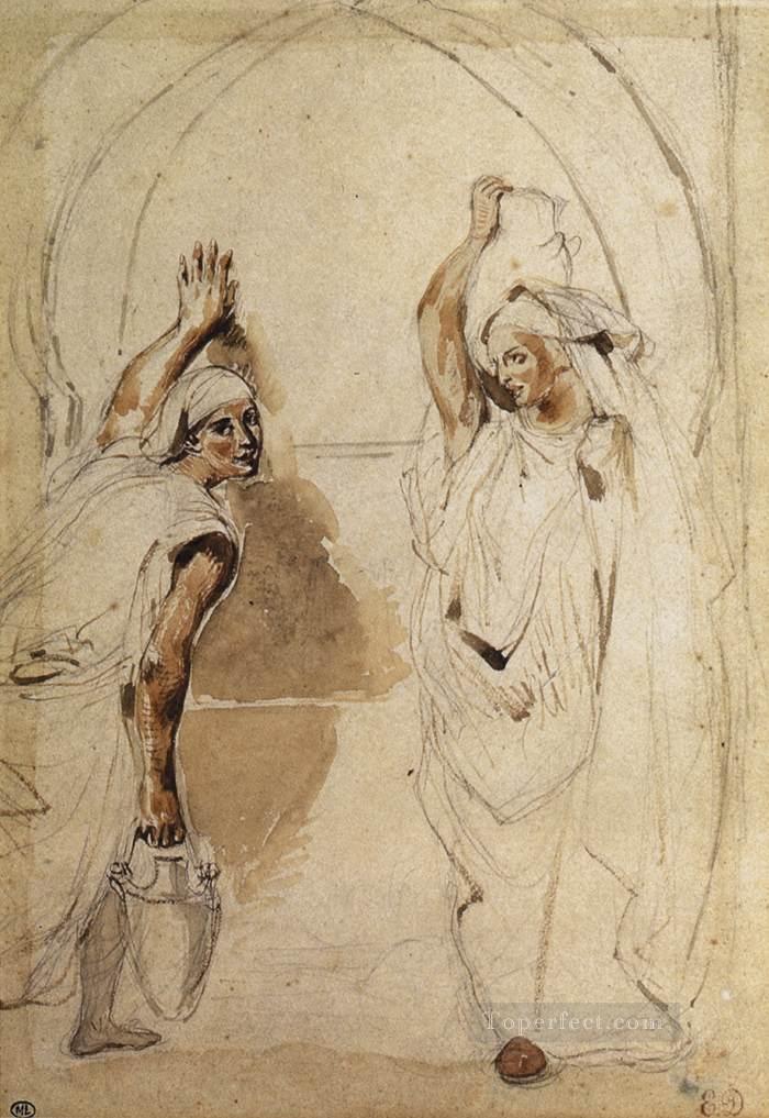 井戸にいる二人の女性 ロマンチックなユージン・ドラクロワ油絵